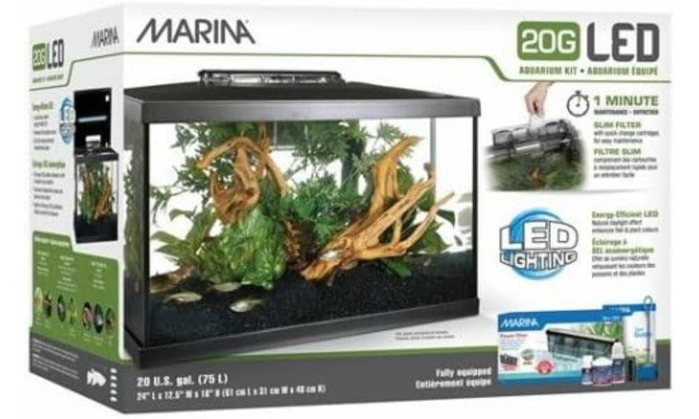Oferton: Marina – Kit de Acuario con Iluminación LED, Vidrio, Transparente, 20G, 75 L, 61.4 x 32.2 x 41.9 cm