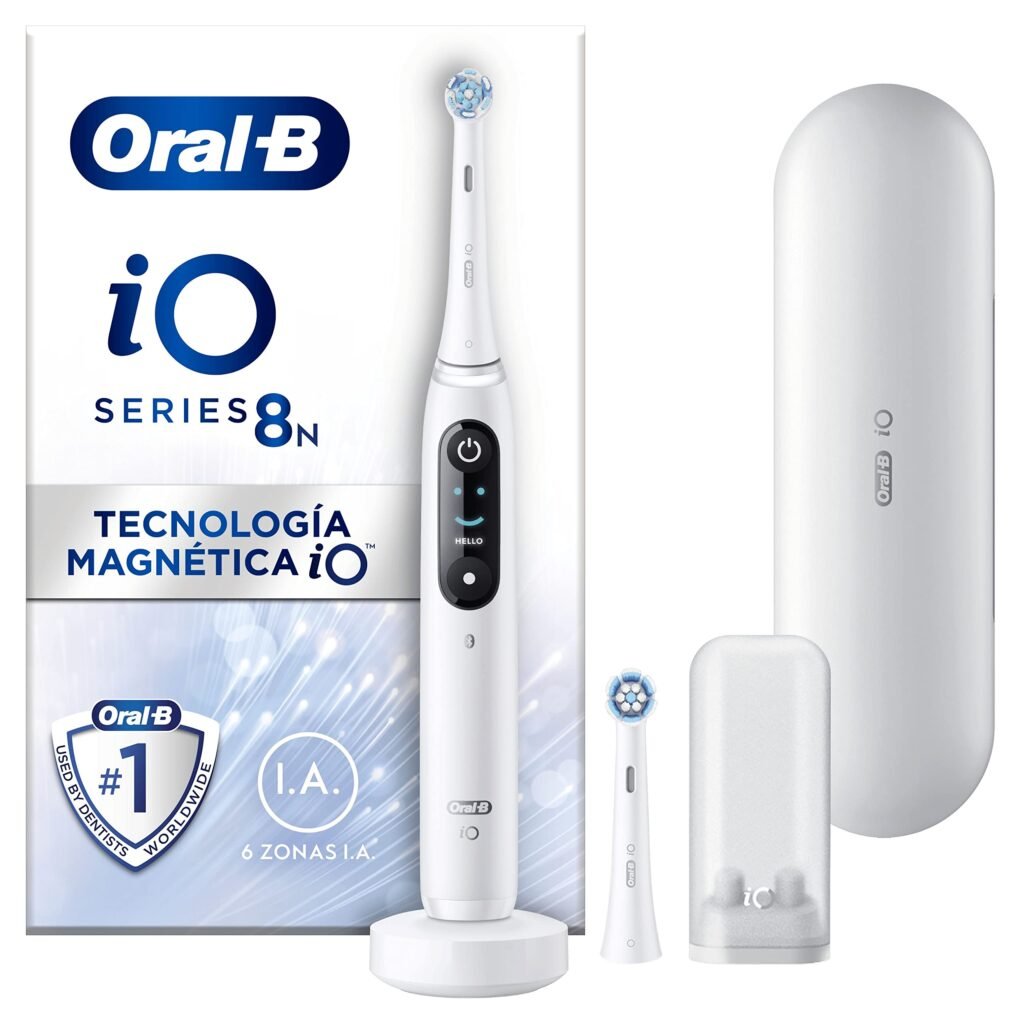 Oferton: Oral-B iO 8N Cepillo de Dientes Eléctrico con 2 Cabezales y 1 Estuche de Viaje, Diseñado por Braun, Regalos Orginales – Blanco