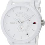 Oferton: Tommy Hilfiger Reloj Analógico de Cuarzo para Hombre – Esfera Blanca, Correa de Silicona Blanca, Funciones de Día & Fecha, Caja de 44 mm, Resistente al Agua 3ATM – 1791481