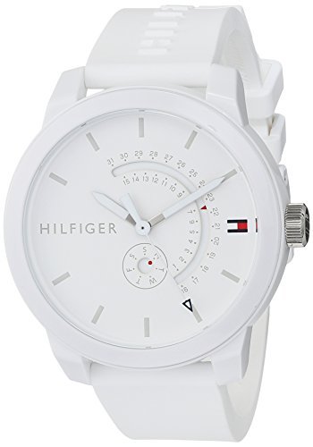 Oferton: Tommy Hilfiger Reloj Analógico de Cuarzo para Hombre – Esfera Blanca, Correa de Silicona Blanca, Funciones de Día & Fecha, Caja de 44 mm, Resistente al Agua 3ATM – 1791481