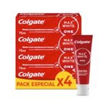 Oferton: Colgate Max White One Pasta de Dientes Blanqueadora, Pack 4 Uds x 75ml, Dentífrico Blanqueador, Dientes 1 Tono Más Blancos en 1 Semana, Elimina Manchas Superficiales