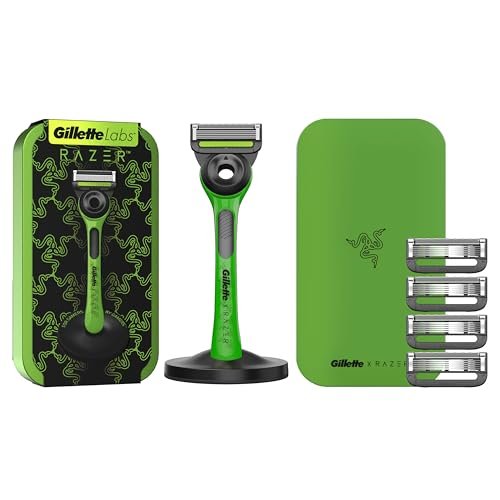 Oferton: Gillette Labs Edición Limitada Razer Maquinilla de Afeitar Hombre con Barra Exfoliante + 5 Cuchillas de Afeitar de Recambio + Base Magnética y Estuche de Viaje Razer