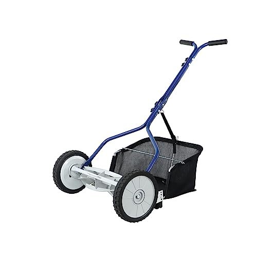 Oferton: Amazon Basics – Cortacésped de empuje, 5 Unidad, 45.7 cm-cuchillas con recogedor de hierba ancho de corte, recolector de hojas, azul