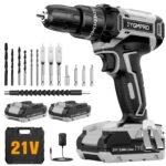 Oferton: JYGMPRO Taladro Percutor a Bateria 21V, Taladro Atornillador Bateria con 2×2.0Ah Baterías, Atornillador Electrico 42Nm, 25+3 Ajuste de Par, 14 Accesorios, 2 Velocidad, Para Hogar, Bricolaje, Gris