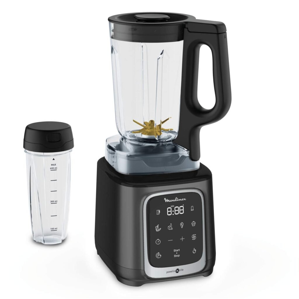 Oferton: Moulinex InfinyMix LM91HD Batidora de vaso de 1600 W , batidora smoothie 5 programas + manual, 1.75 L + botella portátil de Tritan 600 ml, libro 50 recetas, smoothies, helados, picar hielo, sin BPA