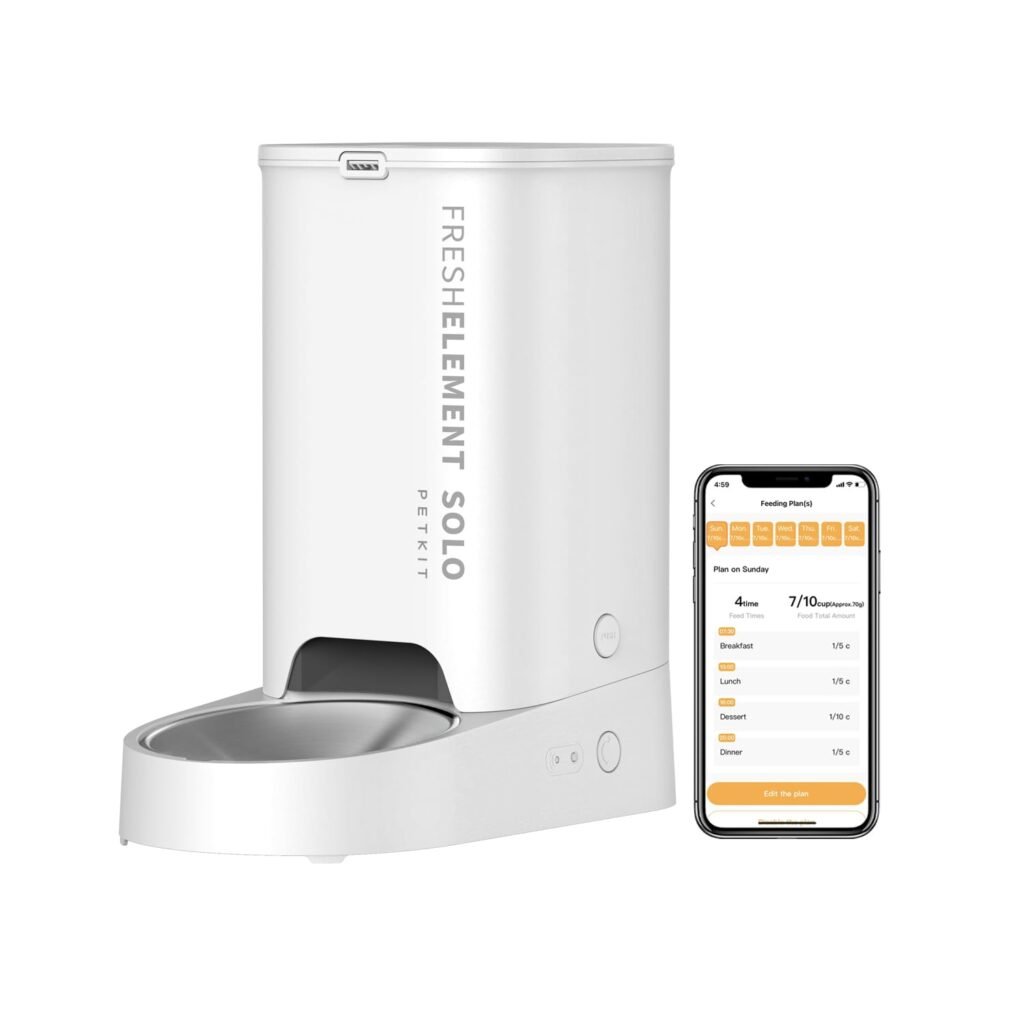 Oferton: PETKIT Comedero Gato Automatico, 2.4G WiFi, 3L Dispensador Comida Gatos/Perros, Control de App, 1-10 Comidas al Día, Liofilizados Compatibles, Cubeta de Acero Inoxidable, Cable USB (Blanco Leche)