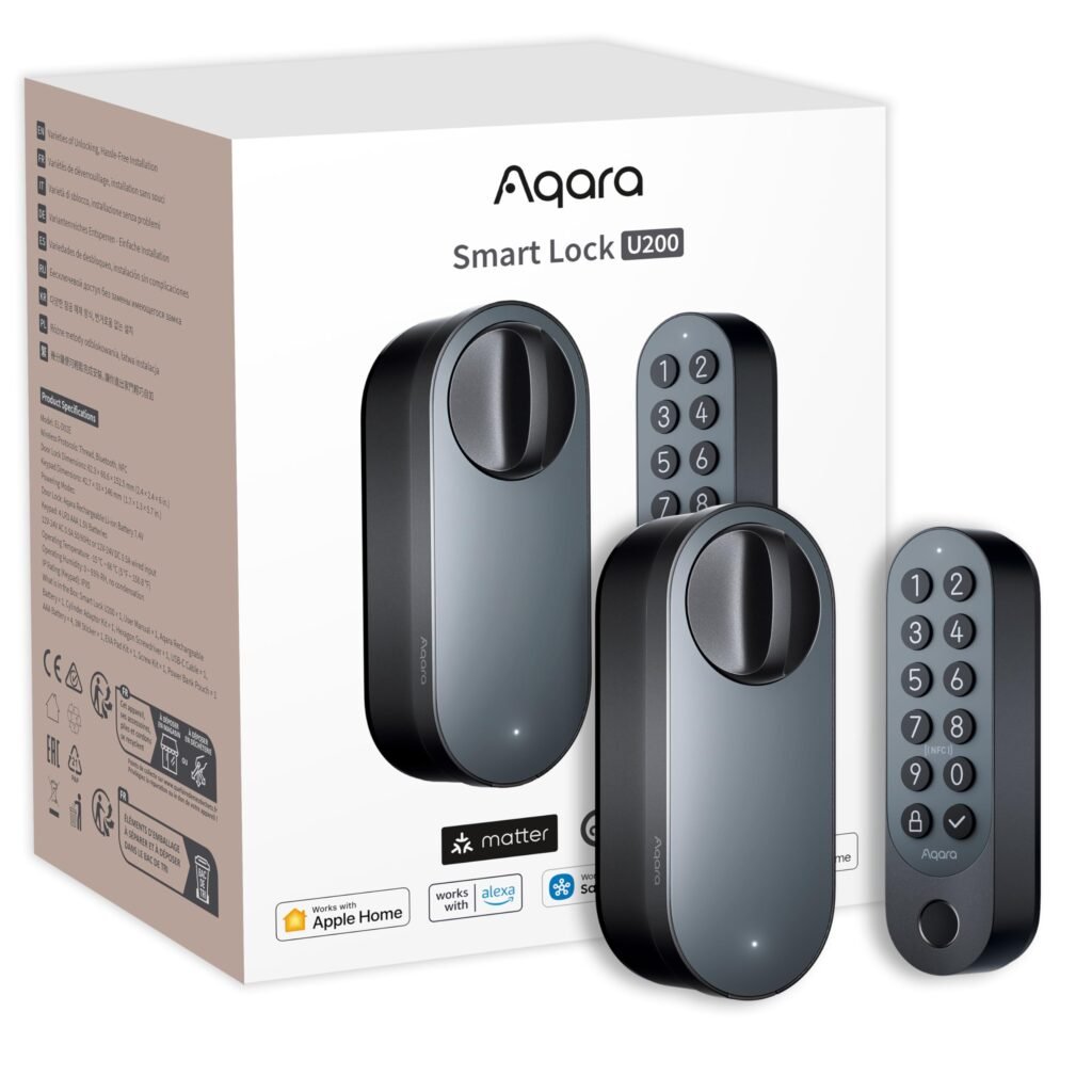 Oferton: Aqara Cerradura Inteligente U200 con lector de huella digital, Matter over Thread, Cerradura Electronica Sin Llave con Apple Home Key y Batería Recargable, Soporta Apple Home, Google Home, Alexa,Negro