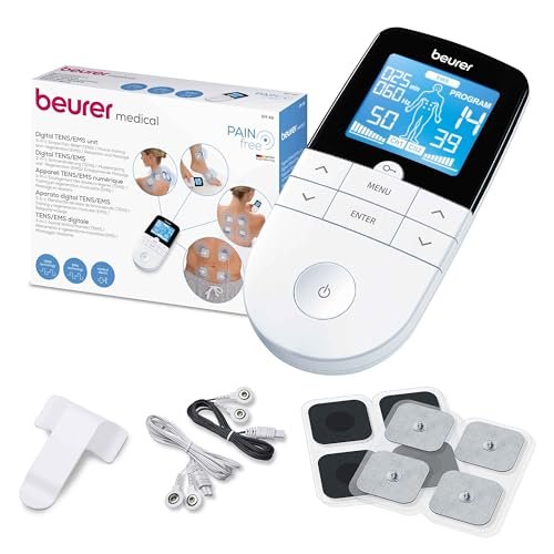 Oferton: Beurer EM 49 TENS/EMS digital, dispositivo de corriente de estimulación 3 en 1 para el alivio del dolor y entrenamiento, función de masaje, incluye 4 electrodos, Color Blanco