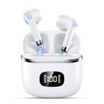 Oferton: POMUIC Auriculares Inalámbricos Bluetooth, Auriculares Bluetooth 5.3 con 4 HD Mic HiFi Estéreo, Auriculares Inalambricos con Potentes Altavoces de 13.4 mm, LED Pantalla, IPX7 Impermeable, Blanco