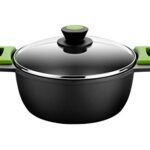 Oferton: Bra Cacerola Alta con Tapa de Cristal y Asas de Silicona, Aluminio fudido, Negro, 24 cm