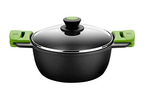 Oferton: Bra Cacerola Alta con Tapa de Cristal y Asas de Silicona, Aluminio fudido, Negro, 24 cm