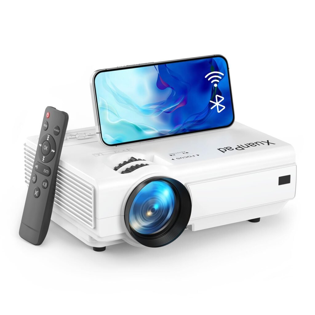 Oferton: Mini Proyector Portatil, XuanPad 18000L Proyector Bluetooth WiFi, 2024 Actualizado Videoproyector HD 1080P Soporte, Zoom del 100%-50%, Proyector Cine en Casa para TV Stick/HDMI/USB/AV/Laptop/Phone