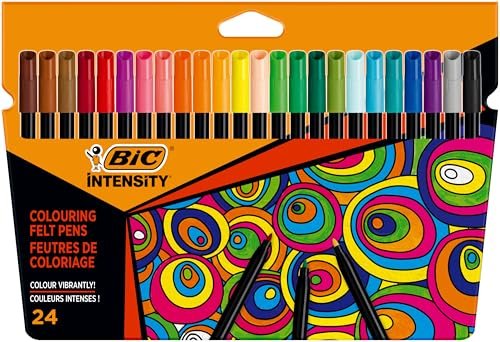 Oferton: BIC Intensity, Rotuladores de Punta Fina (0,9 mm), Colores Surtidos de larga duración, Paquete de 24 uds.