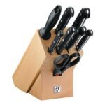 Oferton: ZWILLING Bloque de cuchillos, 9 piezas, Bloque de madera, Cuchillos y tijeras de acero inoxidable especial/mango de plástico, Twin Gourmet