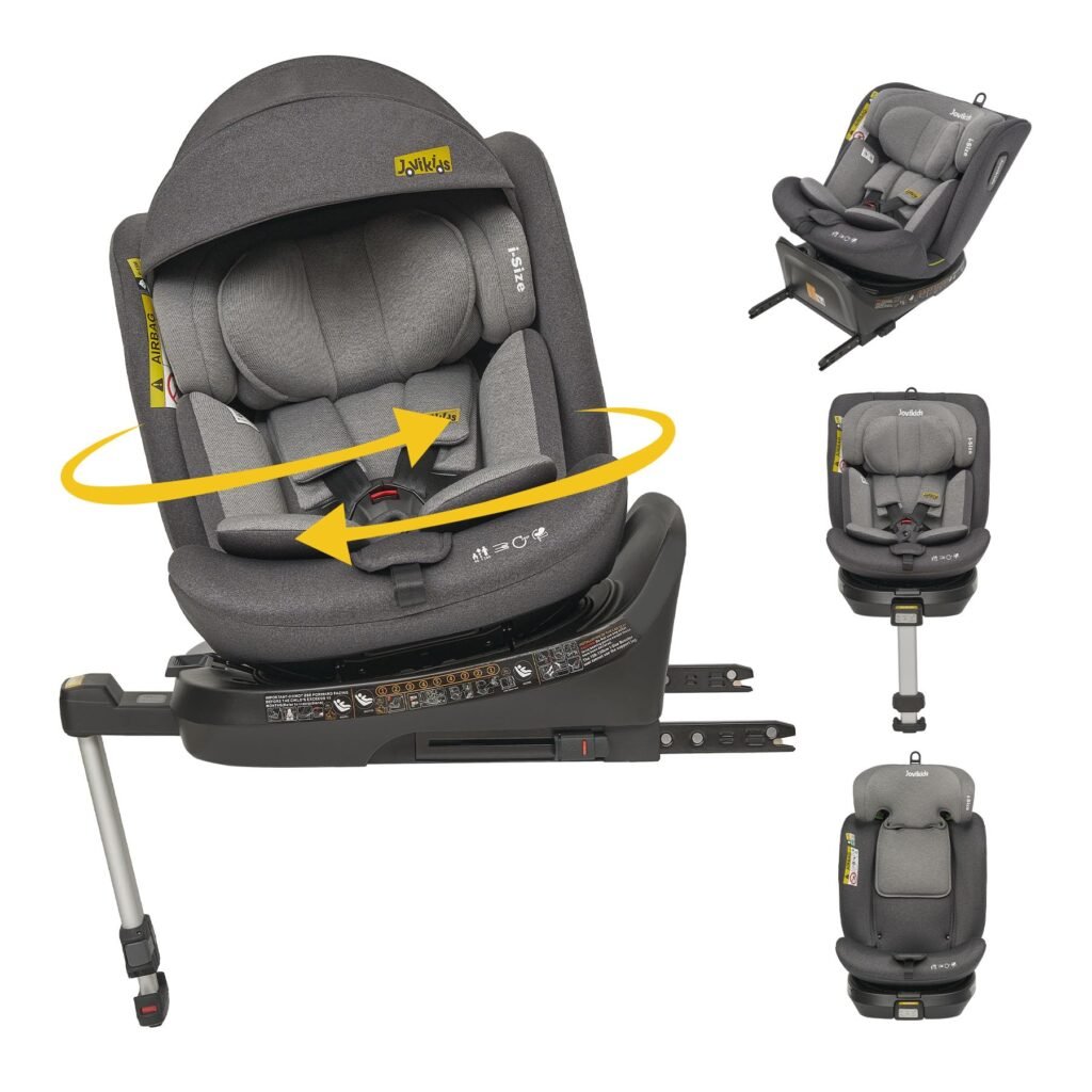 Oferton: Jovikids I-size Silla Coche Bebé Grupo 0 1 2 3 ISOFIX, Giratoria 360 Universal, Normativa R129, para Niños de 40-150cm, 0 Meses-12 Años, Pierna de Apoyo-Gris