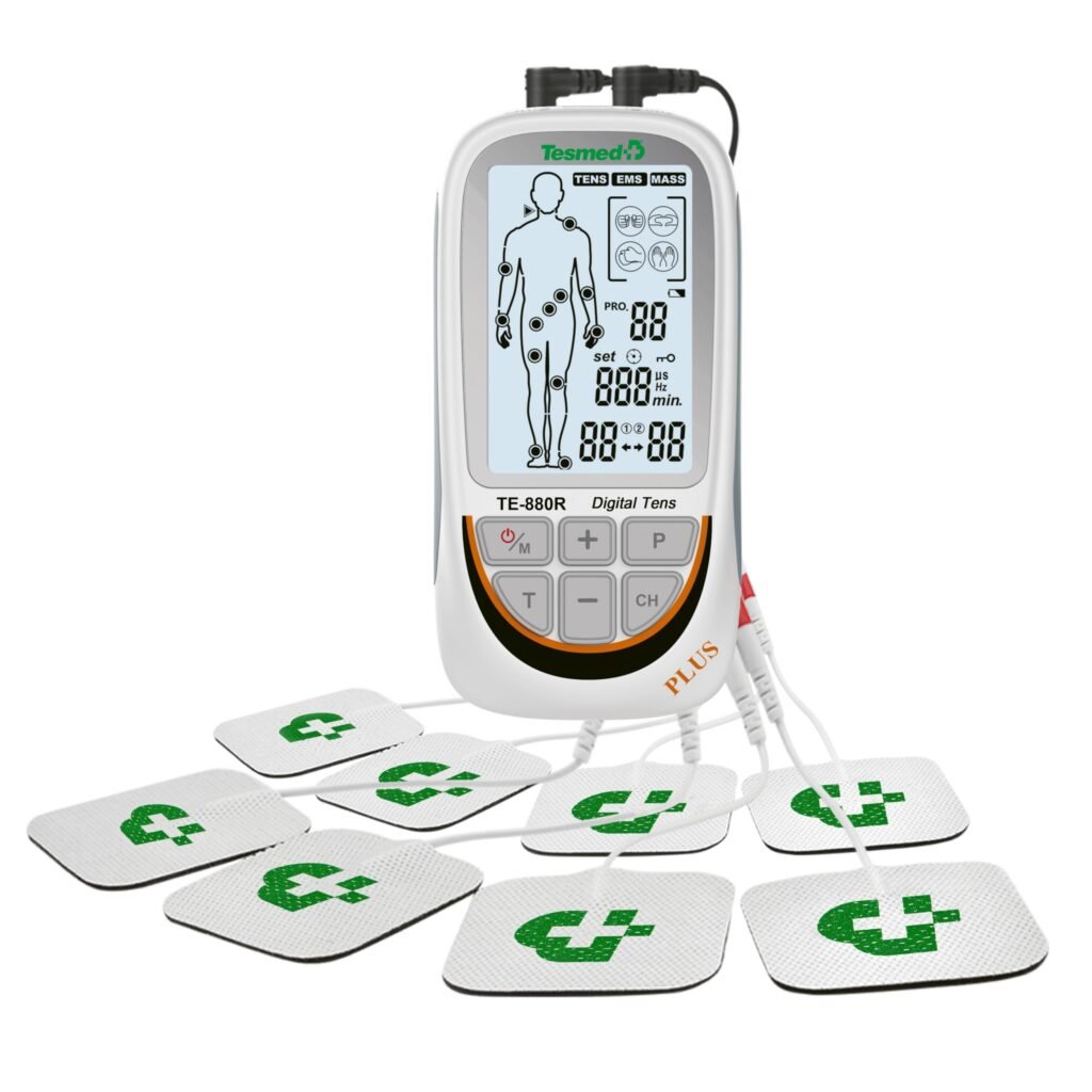 Oferton: TESMED TE-880R Plus Electroestimulador Muscular Recargable, EMS, TENS, Masaje – 73 programas incluidos 2 personalizables – Funciona con 8 electrodos
