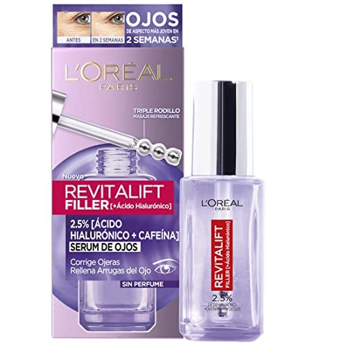 Oferton: L’Oreal Paris Dermo Expertise Revitalift Filler Sérum de Ojos con Ácido Hialurónico y Cafeína, Rellena Arrugas y Corrige ojeras, Triple Roll-on, 20 ml (Paquete de 1)