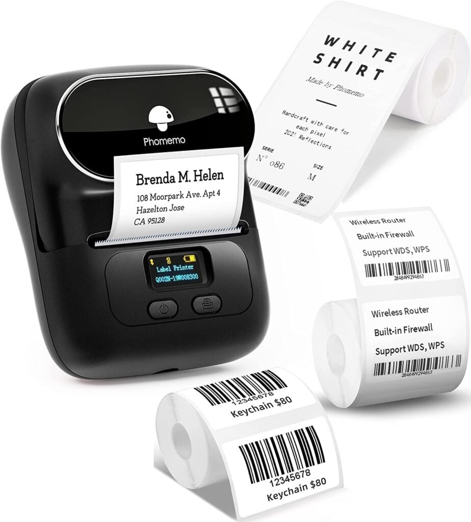Oferton: Phomemo M110 Impresora de Etiquetas, Juego de 3 Rollos de Etiquetas, Etiquetadora Autoadhesiva para Teléfono y PC, Impresora de Etiquetas Bluetooth, para el Hogar, La Oficina y la Pequeña Empresa