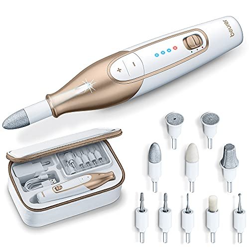 Oferton: Beurer MP 64 Set de manicura y pedicura profesional con batería recargable, torno para uñas inalámbrico, 10 accesorios para el cuidado de las uñas, con luz LED