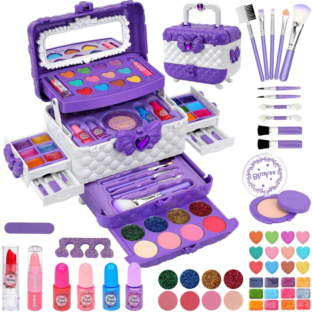 Oferton: Maquillaje para Niñas – 55 Pcs Lavable de Maquillaje para Niñas Juguetes,Regalo de Princesa para Niñas, Cumpleaños y Navidad de para Niñas 3 4 5 6 7 8 9 10 Años