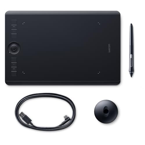Oferton: Wacom Intuos Pro M Tableta gráfica con lápiz digital Pro Pen 2 / digitalizadora para pintura y diseño digital / Portalápices con 10 puntas / Compatible con Windows y MacOS / Negro