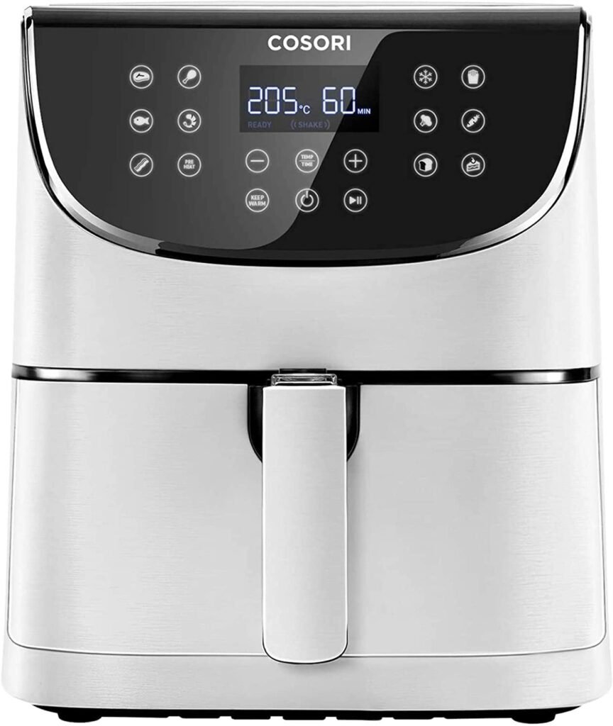 Oferton: COSORI Freidora de Aire Duradera 5,5L Air Fryer 1700W, Tecnología Rapid Air, 55% Menos Energía, 13 Automáticos Modos,Uso Fácil, LED Panel Táctil, Acero Inox Interior, Hasta 205ºC y 60 Min, Blanca