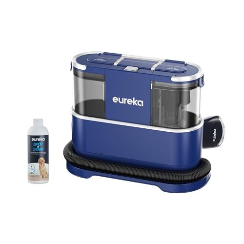 Oferton: Eureka Aspirador de alfombras | Limpiador de Manchas Multisuperficie para Alfombras, Moquetas, Tapicería, Escaleras y Coche | Depósito de Agua Grande de 1,5L, NEY100 con Fórmula Limpiadora, Azul