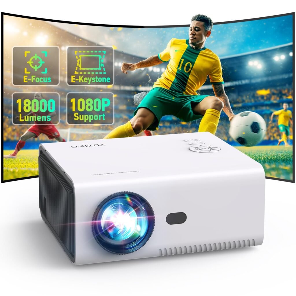 Oferton: YUZINO 2024 Mini Proyector Portatil,【Enfoque Eléctrico y Keystone Eléctrico】 18000 Lumen Full HD 1080P, 5G WiFi Bluetooth y Zoom, Proyectores Cine en Casa para Teléfono/Portátil/TV Stick/DVD/USB/HDMI