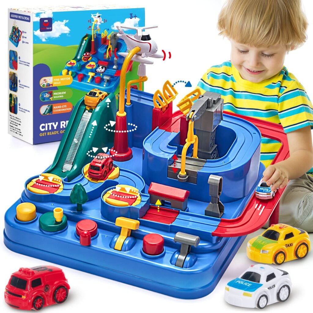 Oferton: hahaland Pista de Coches Juguetes para Niños 3 Años, Circuito Coches de Carreras Garaje Coches Juguete Aventura Playset, Juguetes Educativo para Niños 2 3 4 5 Años Regalos Originales