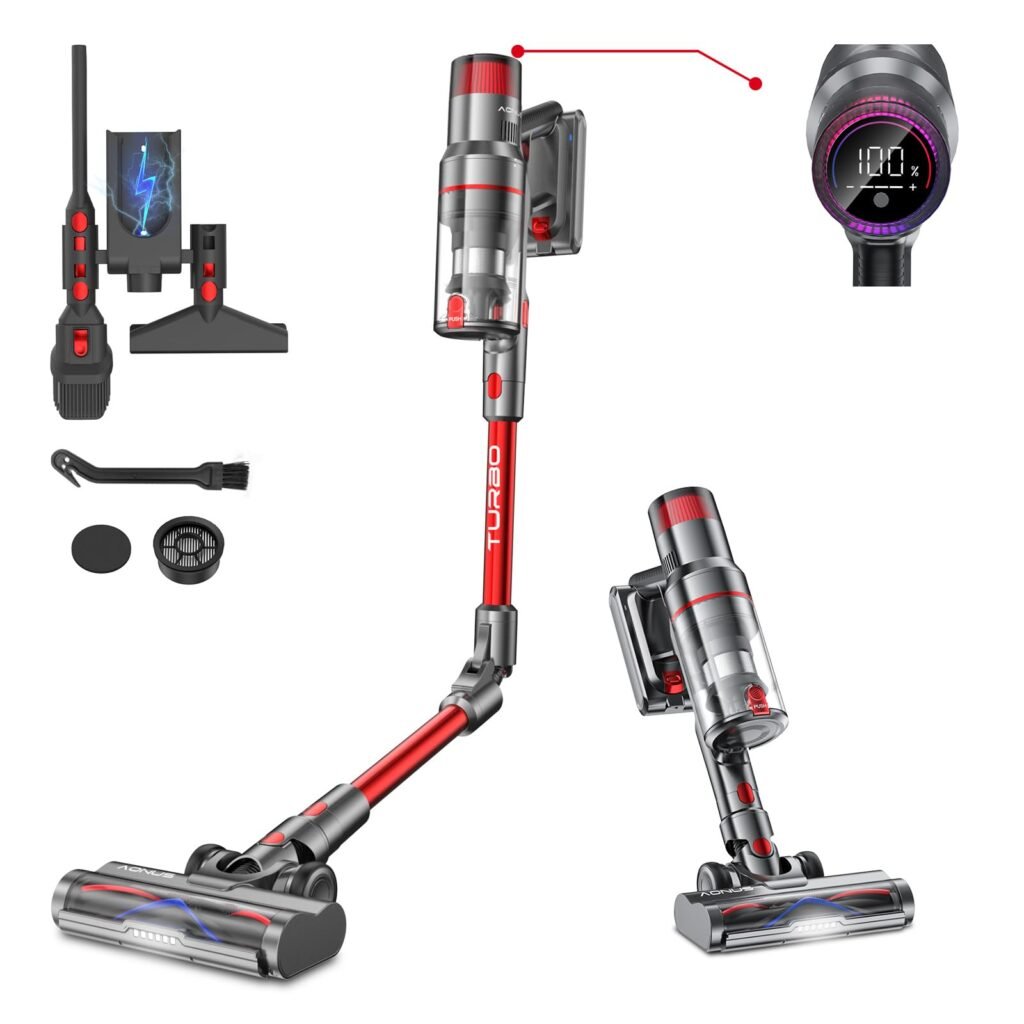 Oferton: aonus A9 Pro Aspiradora sin Cable 42Kpa 500W, Plegable Aspirador Escoba sin Cable Potente, Autonomía 60 Min con Detección Polvo, Aspirador de Mano para Hogar Suelos Alfombras Pelo de Mascotas