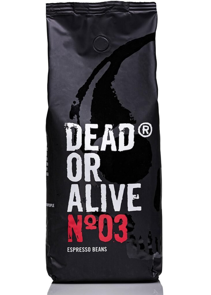 Oferton: DEAD OR ALIVE Espresso No3 – Café en grano – Mezcla Italiana extra fuerte – Pura Robusta, la Mejor Crema – Cafe natural para maquina espresso y superautomatica – Cafe 1kg