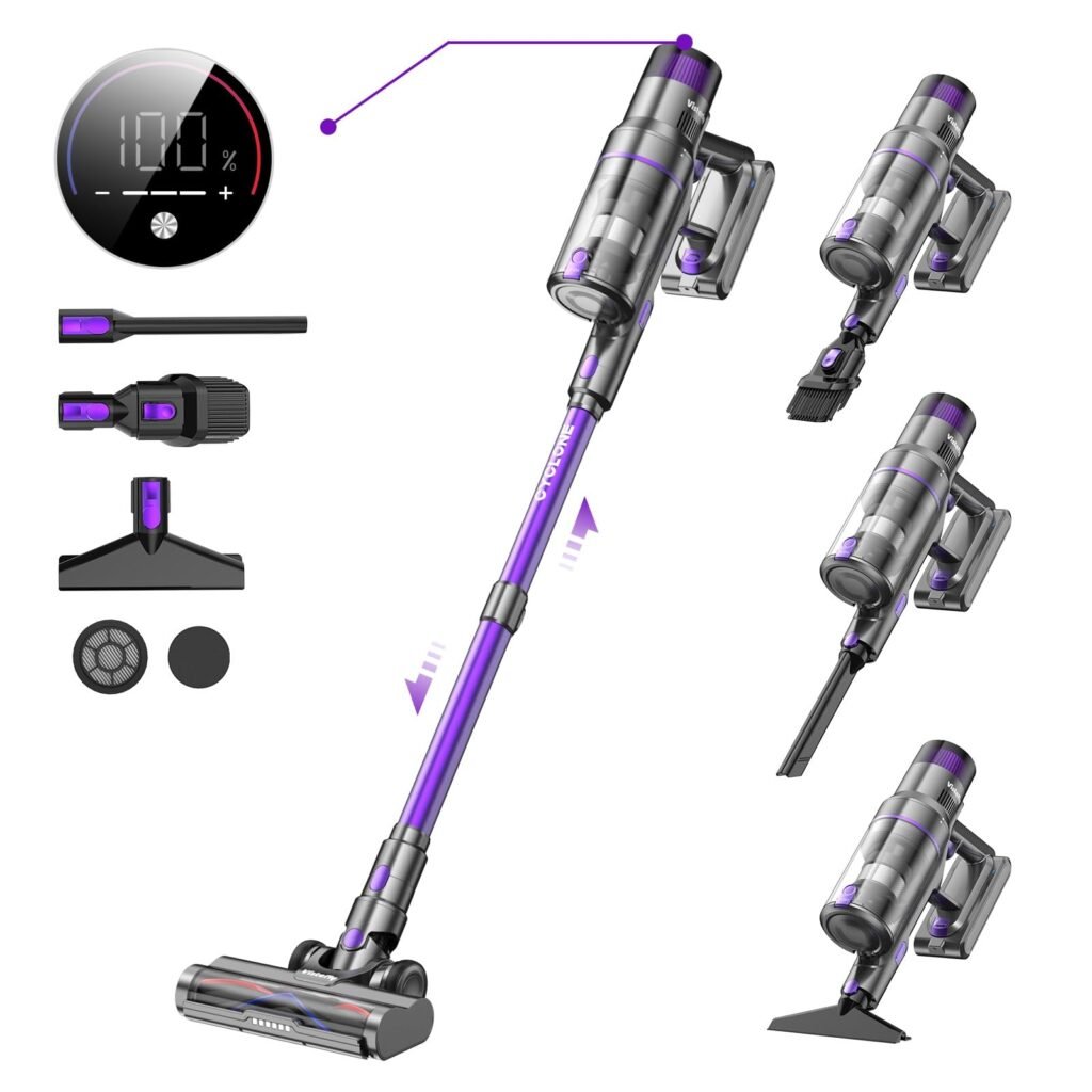 Oferton: Vistefly V15s MAX Aspiradora sin Cable, 580W 45Kpa Aspirador Escoba Potente 8 en 1 con Pantalla Táctil, Autonomía 70 Mins Modo Automático y Antienredos, para Suelo Alfombras Pelos Animales