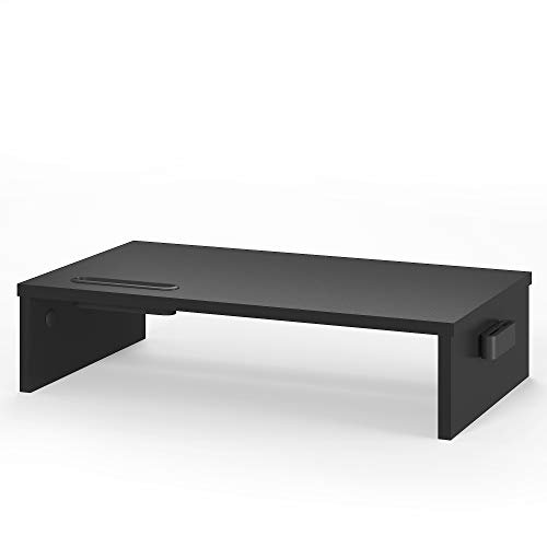 Oferton: BONTEC Elevador Monitor de Madera para Monitor, Soporte para Monitor Escritorio de 1 Nivel con Gestión de Cables para Ordenador, Portátil, IMac, PC, Negro (W420 x D235 x H104mm)