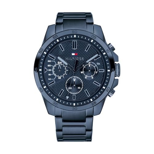 Oferton: Tommy Hilfiger Reloj Analógico Multifuncional de Cuarzo para Hombres con Correa de Silicona, Acero Inoxidable o Cuero, Subesferas para Día y Fecha, Resistente al Agua hasta 5ATM.