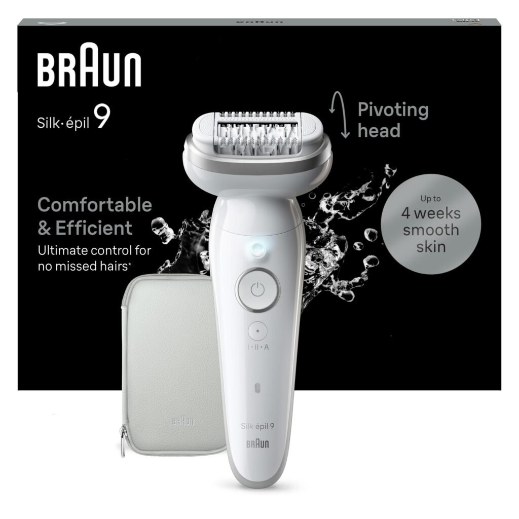 Oferton: Braun Silk-épil 9, Depiladora Eléctrica Para Una Eliminación Del Vello Fácil, Piel Suave Duradera, 9-011, Blanca/Plateada
