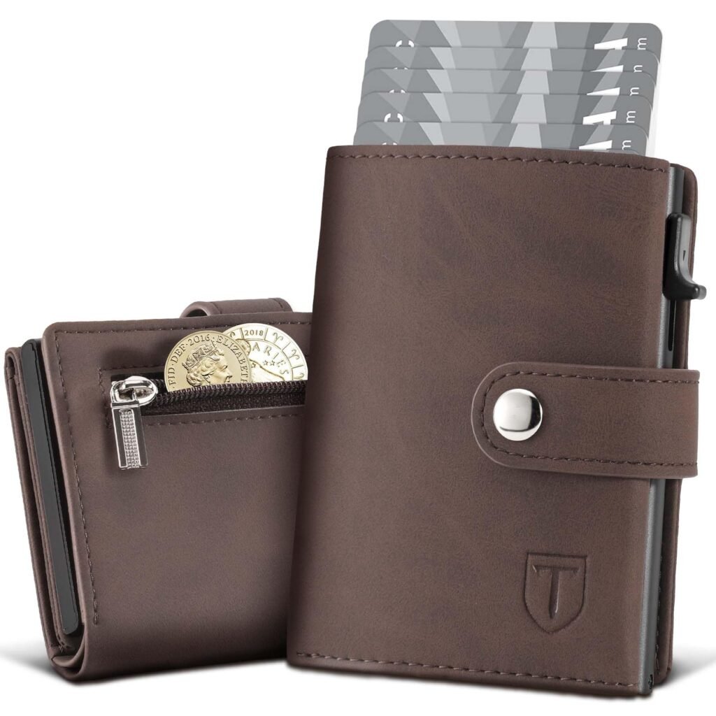 Oferton: TENBST Cartera Tarjetero con RFID Protección, 10 Ranuras para Tarjetas, Tarjetero Hombre para Crédito, Billetes y Monedas – Marrón