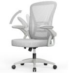 Oferton: naspaluro Silla de Oficina, Silla de Escritorio Ergonómica, Altura Ajustable, Silla Giratoria para Ordenador con Respaldo Transpirable y Reposabrazos Plegables, Adecuada para la Oficina en Casa, Gris