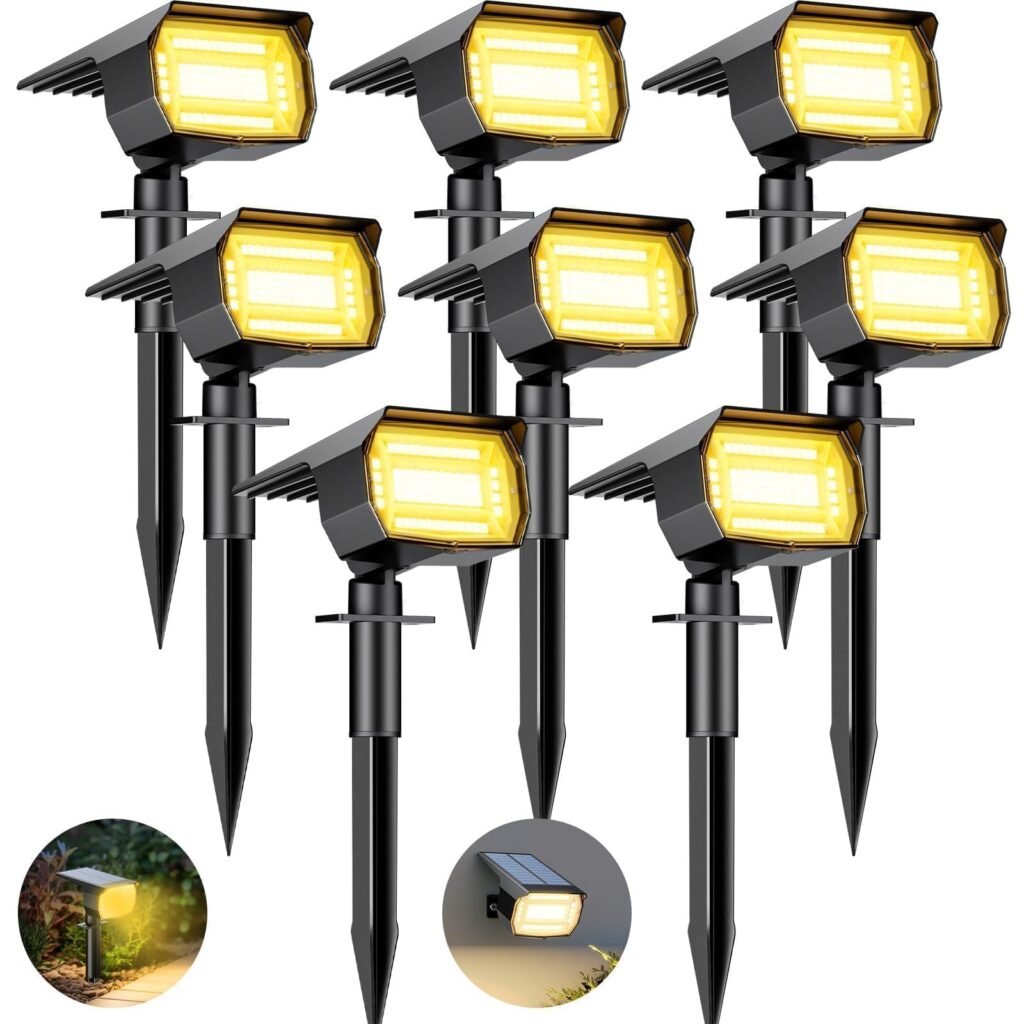 Oferton: btfarm Luces Solares LED Exterior Jardin [8 Paquete/72LED], Focos LED Exterior Solares Potente Impermeable IP65 Lampara Luz Solar Exterior Iluminacion para Suelo Exteriores, Blanco Calida