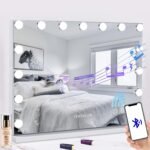 Oferton: FENCHILIN Espejo Maquillaje con Luz Altavoz Espejo Tocador con 15 Bombillas LED 3 Modos Espejo con USB Control Táctil Espejo Hollywood de Mesa Grande con Luz 58x46cm