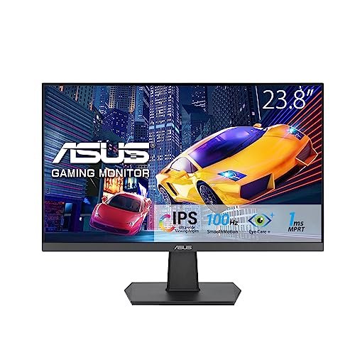 Oferton: ASUS Monitor VA24EHF Eye Care Gaming 24″ (IPS, Full HD, sin marcos, 100 Hz, sincronización adaptativa, MPRT de 1 ms, HDMI, luz azul baja, sin parpadeos, montaje en pared)