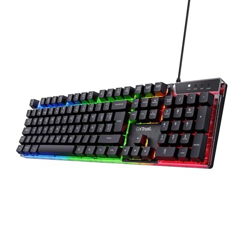 Oferton: Trust Gaming GXT 835 Azor Teclado Retroiluminado, Disposición QWERTY Español, LED Iluminación, Teclado Alámbrico Gaming para Windows, Mac, PC, Ordenador, Portátil – Negro