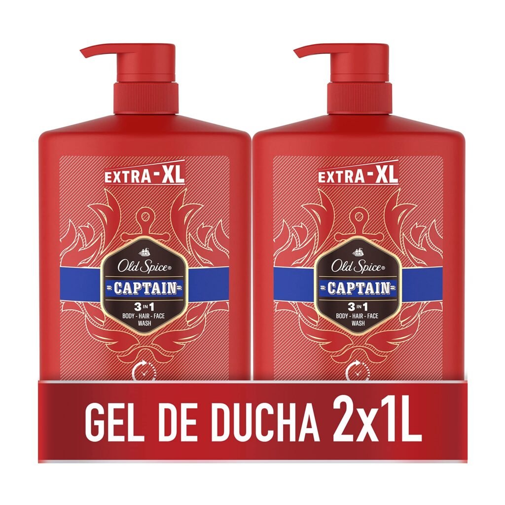 Oferton: Old Spice Captain Gel De Baño Y Champú Para Hombres, Jabón 3 En 1 Para Cuerpo, Pelo Y Rostro, Frescor Duradero, Pack 2×1000 ml