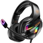 Oferton: Cascos Gaming con Micrófono, Cascos con Nivel de Sonido Envolvente Rico, Orejeras Grandes y 4 Modo Luz RGB, Auriculares Gaming para Ps4 Ps5 PC Xboxone Switch