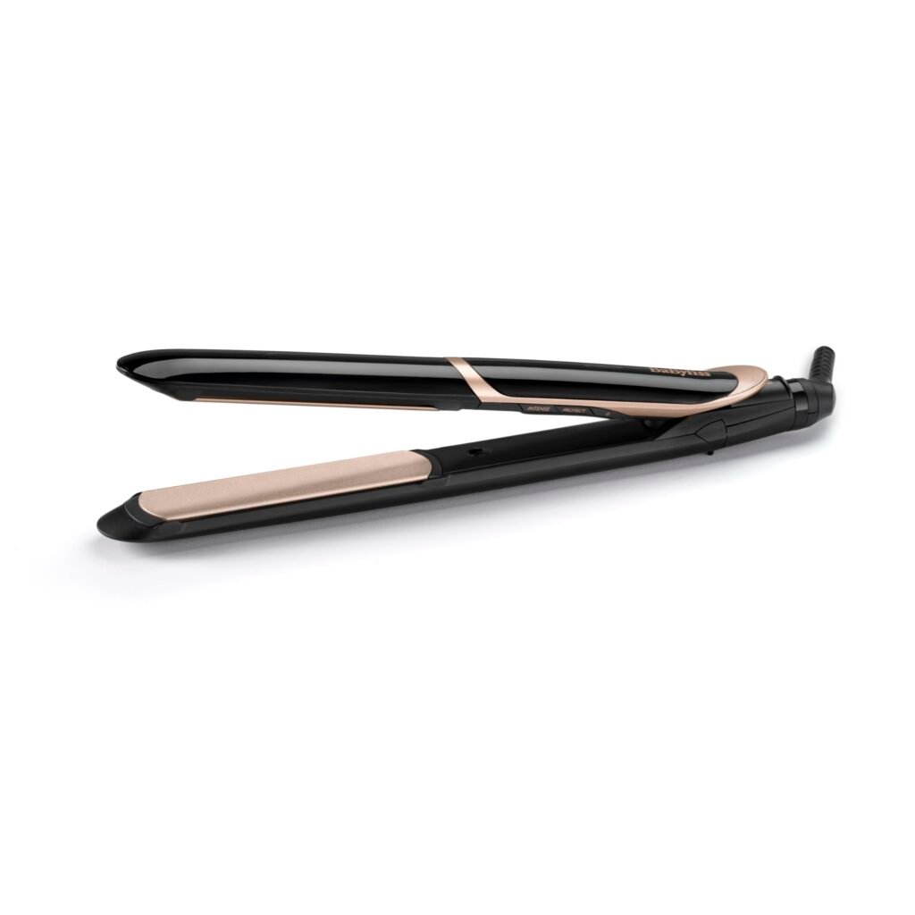 Oferton: BaByliss ST393E Plancha de pelo profesional, iónica, placas flotantes extra largas de cerámica de titanio, 6 ajustes de 140ºC a 235ºC, modo intenso y protección, Color Negro