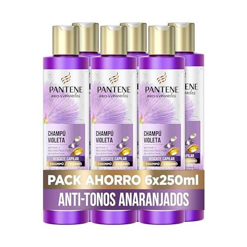 Oferton: Pantene Pro-V Miracles Violeta Champú Reparador con Biotina y Keratina 250ml x6 Atenúa los Tonos Amarillos y Recupera la Fuerza del Cabello Decolorado, con Mechas o muy Tratado