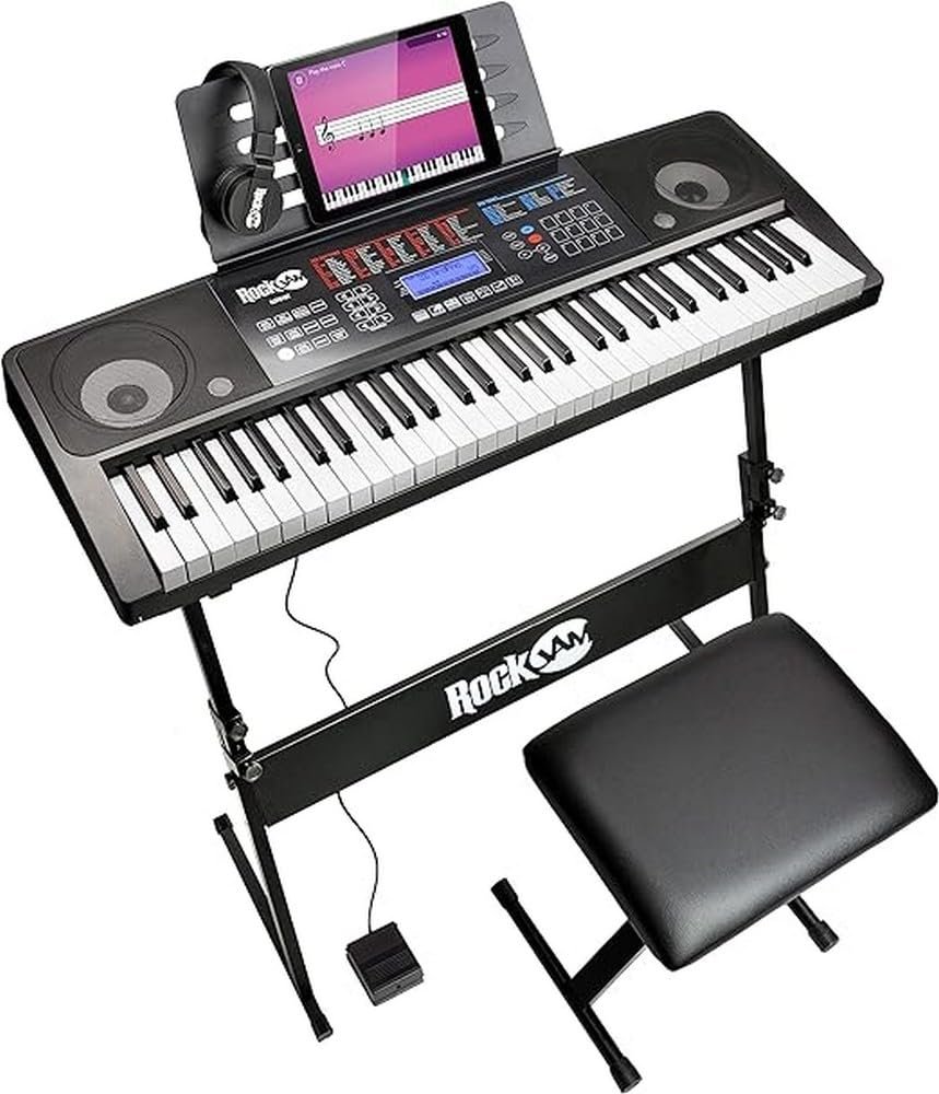 Oferton: Rockjam Kit de teclado de piano digital 6.1, auriculares, soporte, banco, pedal de sustain y aplicación Simply Piano