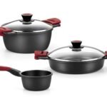 Oferton: BRA Premiere Batería De Cocina De 3 Piezas De Aluminio Fundido con Antiadherente, fudido, Rojo