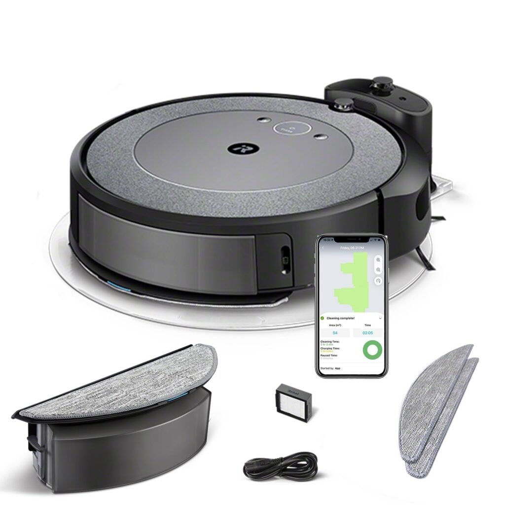 Oferton: iRobot Roomba Combo i5 Robot Aspirador y friegasuelos 2en1 con depósito Mixto – Cepillos Goma y sensores de Suciedad – Ideal Mascotas -Limpia por habitación -Recarga y reanuda -Control por Voz y App