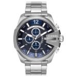 Oferton: Diesel Reloj para hombre Mega Chief, movimiento cronógrafo de cuarzo, caja de acero inoxidable plateado de 59 mm con correa de acero inoxidable, DZ4308