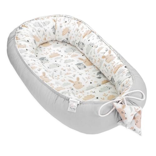 Oferton: Babynest capullo recién nacido 90 x 50 cm – Handmade Reductor de cuna Nido de bebé hecho a mano nido de algodón Búhos Gris Claro